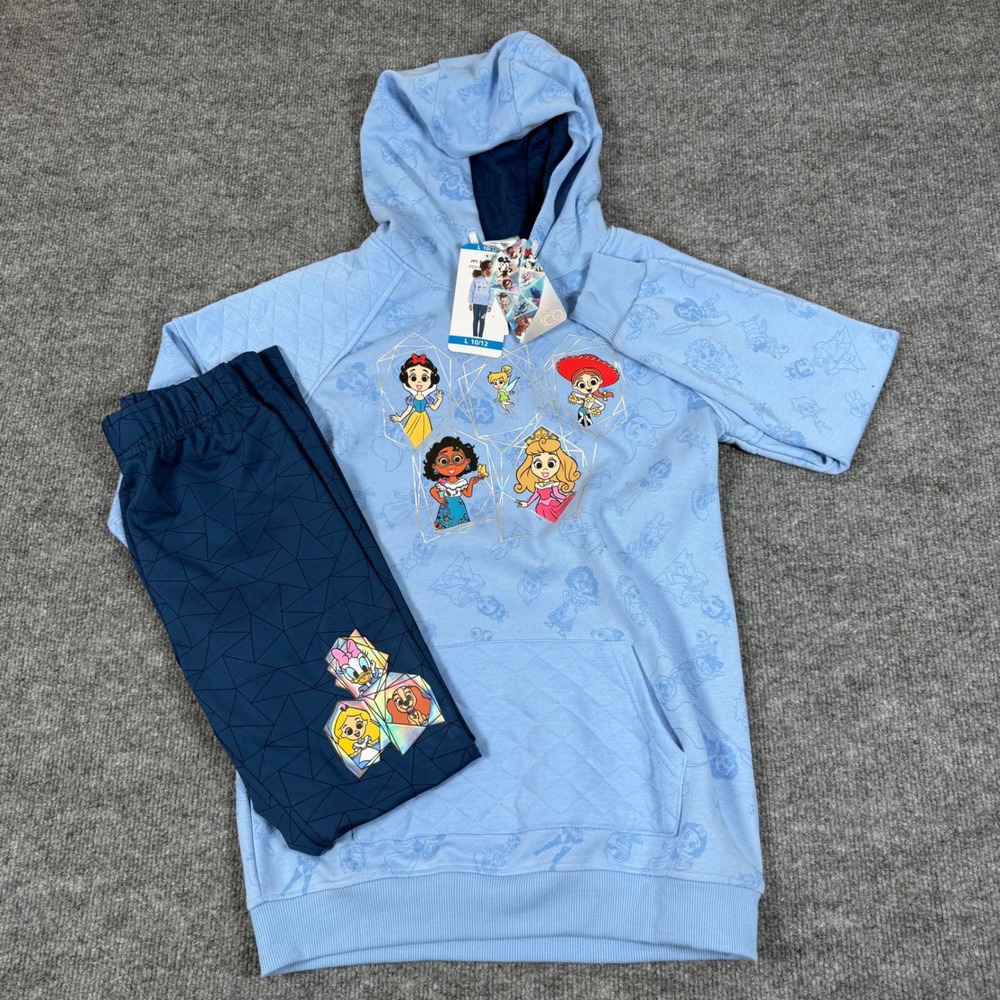 Disney 100 Princess Girls L 10/12 Quilted 2 Piece Hoodie Pants Athleisure NWT